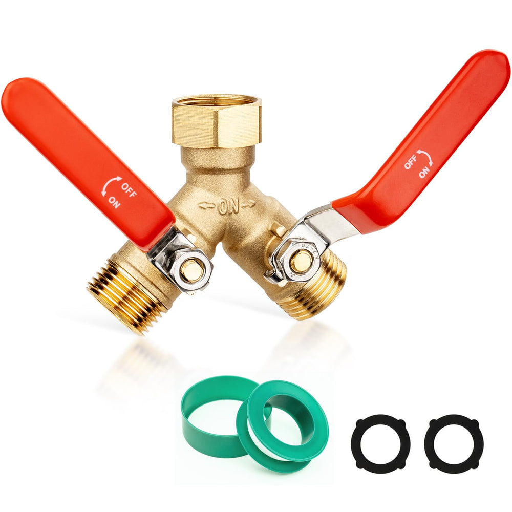 SheeChung RV hose splitter with long stainless steel handle for easy two-way control.