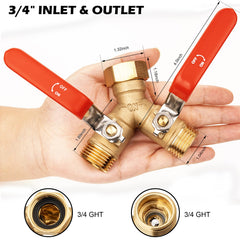 SheeChung brass Y valve showing full-flow to two hoses for efficient watering.