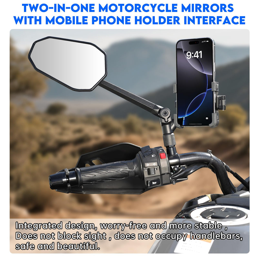 SHEJISI motorcycle mirror with phone mount keeps navigation within reach.