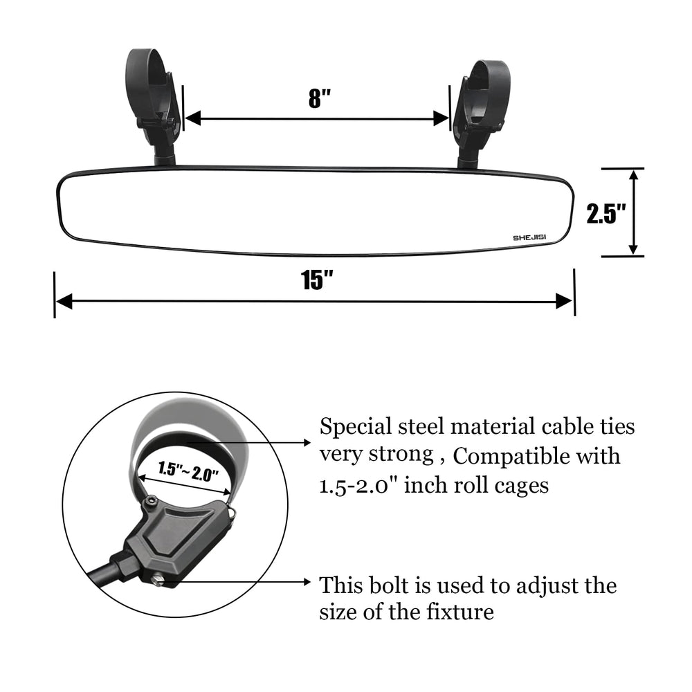 SHEJISI UTV mirror uses a rubber-backed steel fastener band for stable installation.