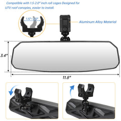 Mounted on a 1.5–2.0 inch roll cage showing broad rear visibility offered by the SHEJISI mirror.