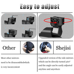SHEJISI UTV side mirror glass close-up shows clear convex lens for wider visibility