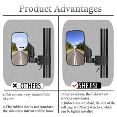 SHEJISI UTV side mirror mounted on a 1.65–2 inch roll cage for easy fit