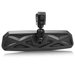 Close-up of the SHEJISI UTV universal mirror bracket with durable aluminum clamps for secure mounting.