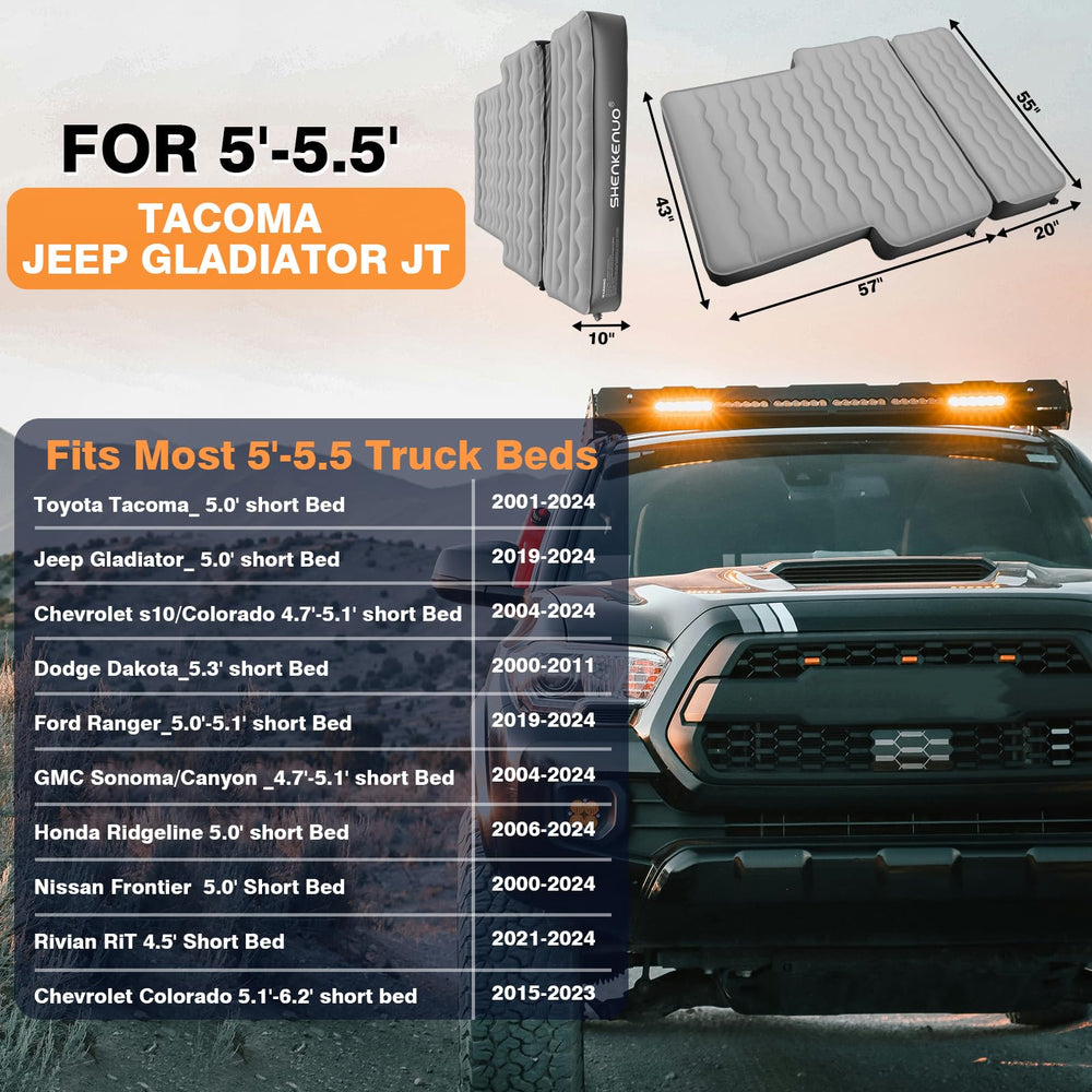 SHENKENUO truck bed air mattress Gladiator fit supports restful nights on rough terrain.