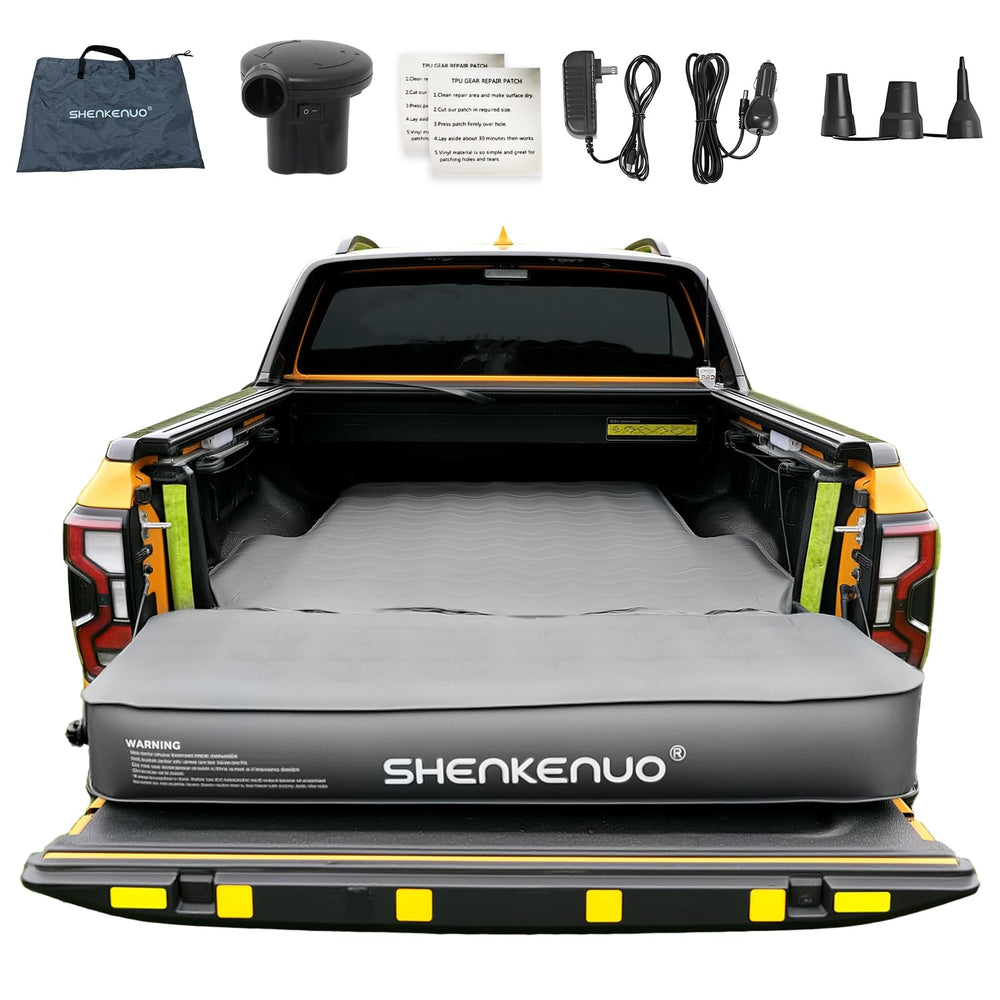SHENKENUO truck bed air mattress Tacoma fit offers a comfortable car camping experience.