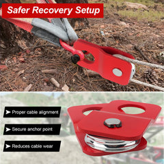 Shiguan Winch Snatch Block in-use recovery scene shows controlled angled pull.