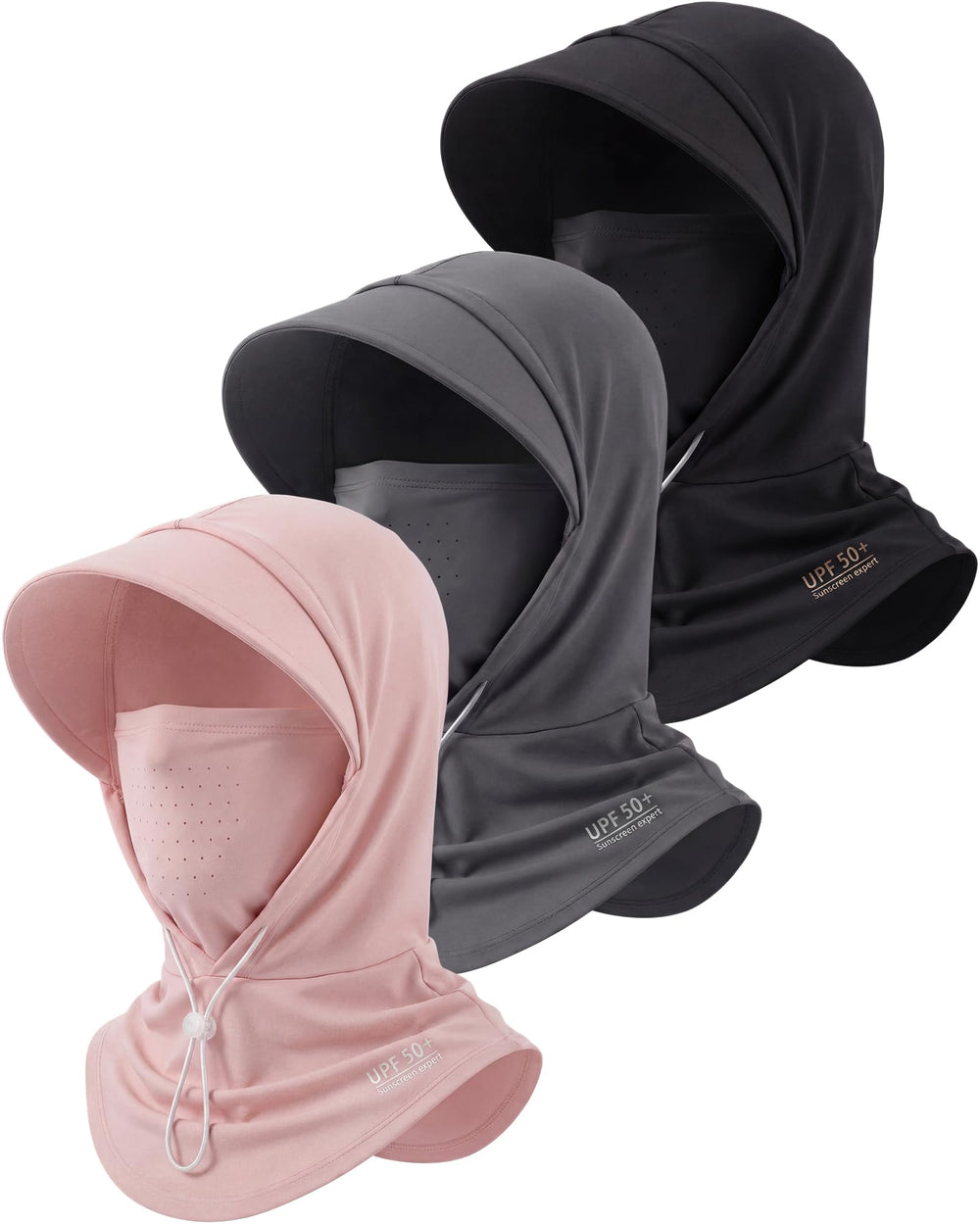 Shihanee balaclava hood front view for full head coverage and sun protection.