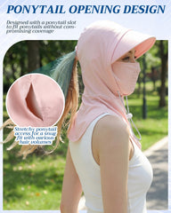 Shihanee balaclava hood uv-protection visual emphasizes sun shielding on head and neck.