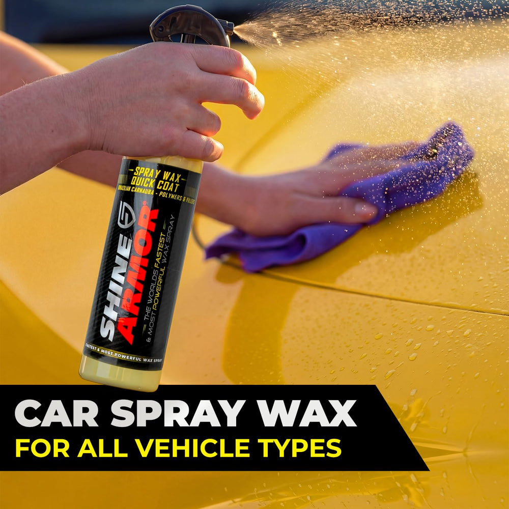 SHINE ARMOR fast dry spray wax shows quick wipe off and durable finish.