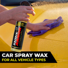 SHINE ARMOR fast dry spray wax shows quick wipe off and durable finish.