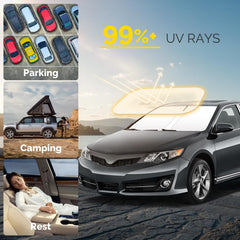 SHINEHOME Camry windshield sun shade folded storage bag demonstrates compact storage