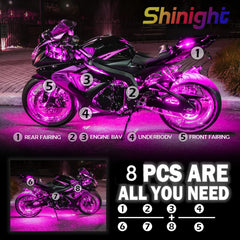 SHINIGHT app-controlled RGB LED strip on handlebars illustrating smart customization.