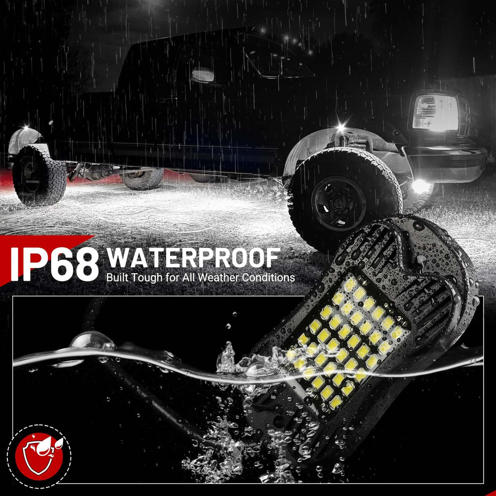 SHINIGHT rock light underbody installation showing rugged waterproof design for off-road use
