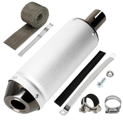 SHIQINHA 28mm exhaust muffler on a pit bike side view showing fit