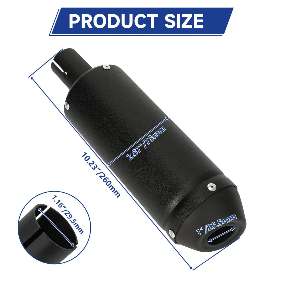 Shiqinha muffler close-up highlighting outer shell and inlet-outlet design