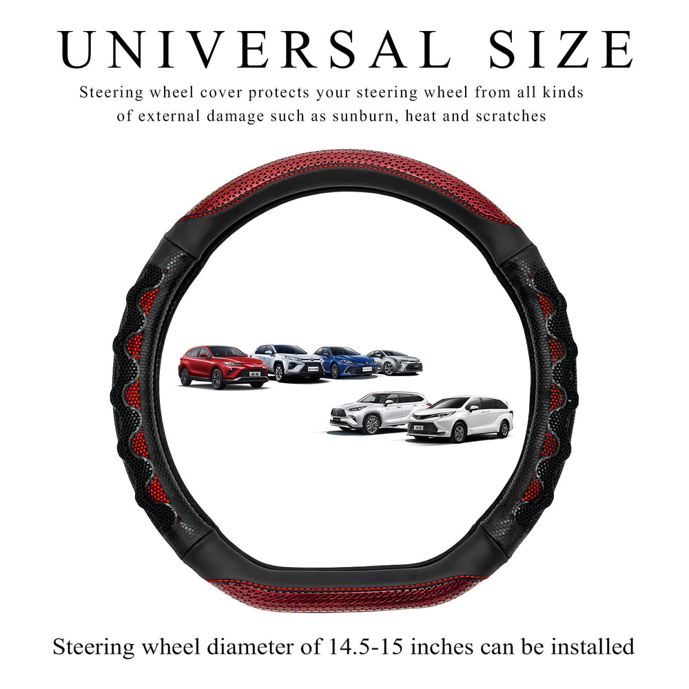 SHMZK red steering wheel cover highlights anti-slip inner rim for secure driving.