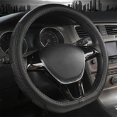 Sholer D Shape steering wheel cover in black leather offers enhanced grip for safe driving