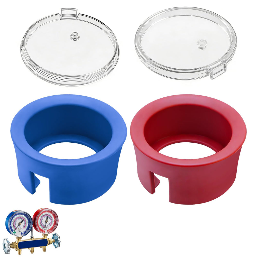 SHUJUKU red and blue gauge boots cover protecting HVAC gauges from impact during field service.