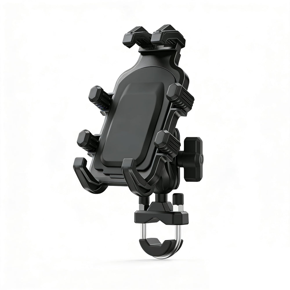 ShuoTurbo motorcycle phone mount assembly demonstrates secure fit for on-road devices.