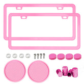 Shutuan pink two-pack license frame overview featuring durable metal and bold style