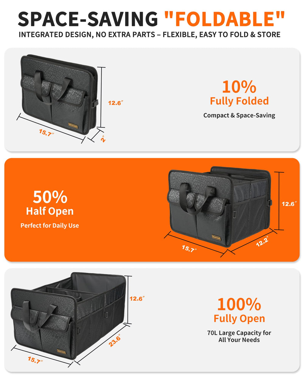 SIBOFUEGO sturdy trunk organizer leopard print front view highlights style and organization.