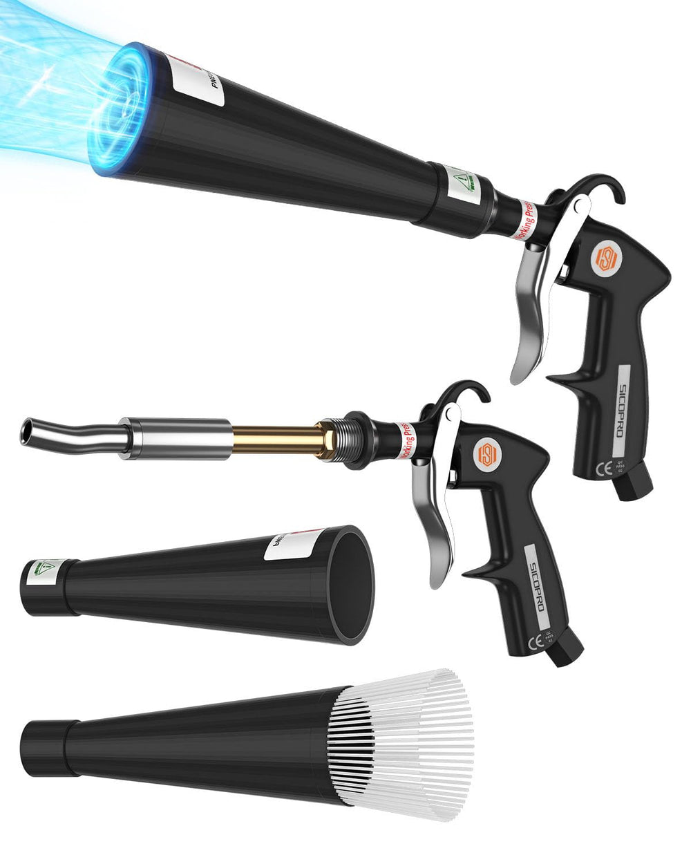 SICOPRO car cleaning gun with tapered nozzle showing focused airflow for tough dirt