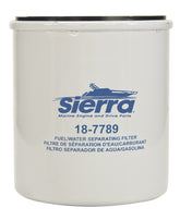 Sierra 18-7789 fuel filter close-up showing 21-micron filtration for clean fuel