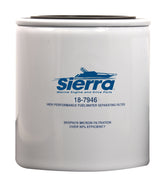Sierra 18-7946 fuel water separator front view for marine engines, featuring 10 micron filtration