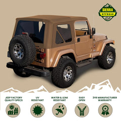 Sierra Offroad spice denim soft top rear window tint enhances weather resistance