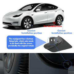 SIGLIN Model Y mud flaps installed on vehicle demonstrate quick, secure mounting.