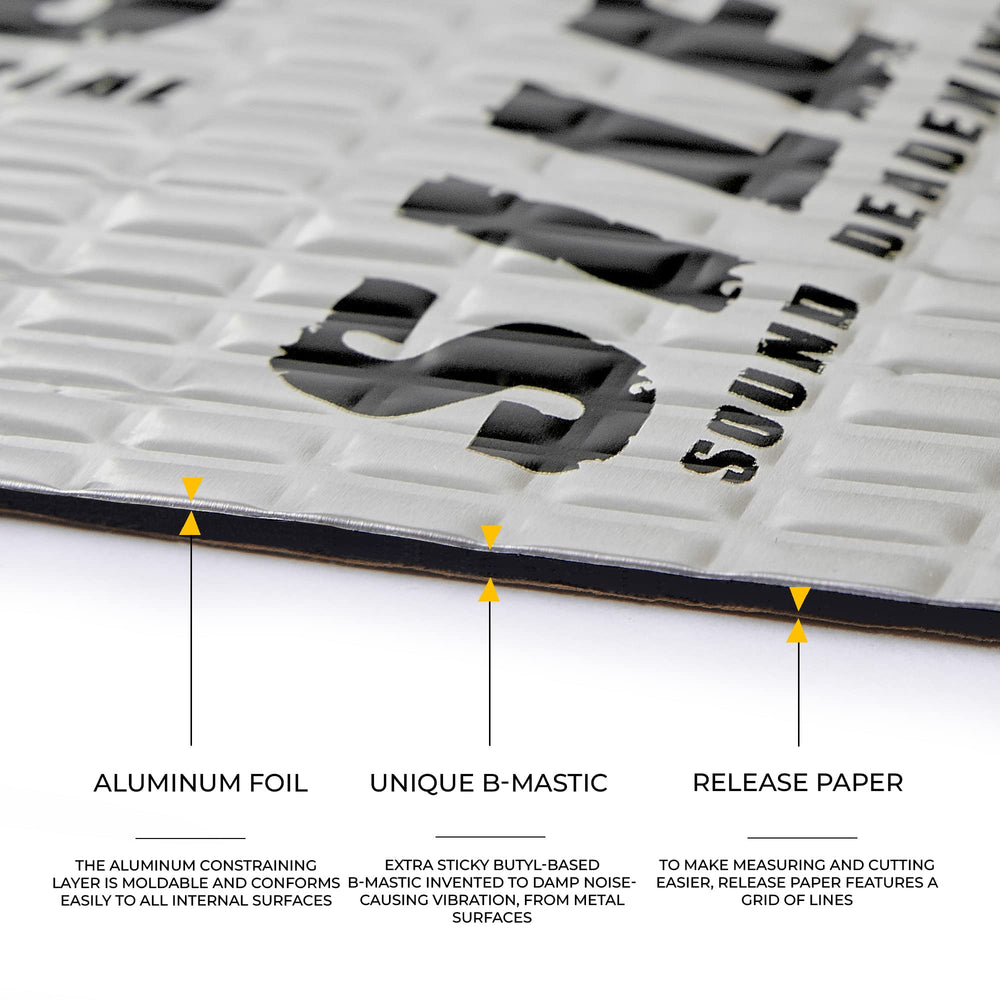 Close-up of Siless Vibro 80mil texture highlighting rugged damping