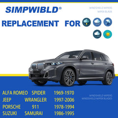 SIMPWIBLD Jeep Wrangler 13in passenger-side wiper blade for reliable clearing.