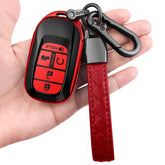 Sindeda Honda key fob red cover closeup shows soft TPU texture and grip.