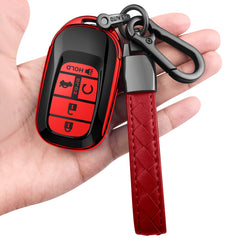 Sindeda Honda key fob red cover closeup shows soft TPU texture and grip.