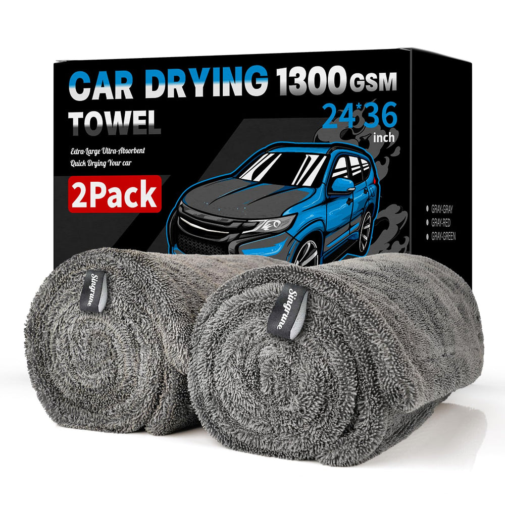 Singrune XL car drying towel, 24x36, two-pack, gray, for fast exterior drying
