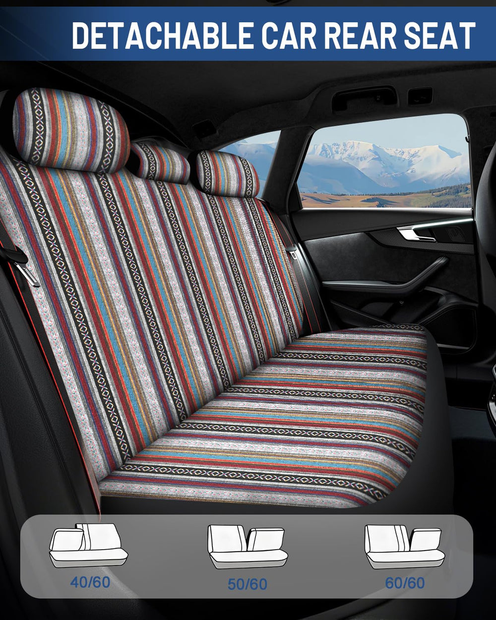 Sino Salected striped woven seat cover close-up boosts interior durability and washability.