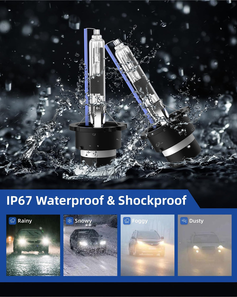 Two-pack packaging shows value and easy replacement for D2R/DR2 headlights