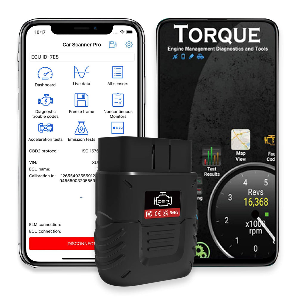 SinoTrack OBD2 Scanner Bluetooth setup shown with phone for quick diagnostic checks.