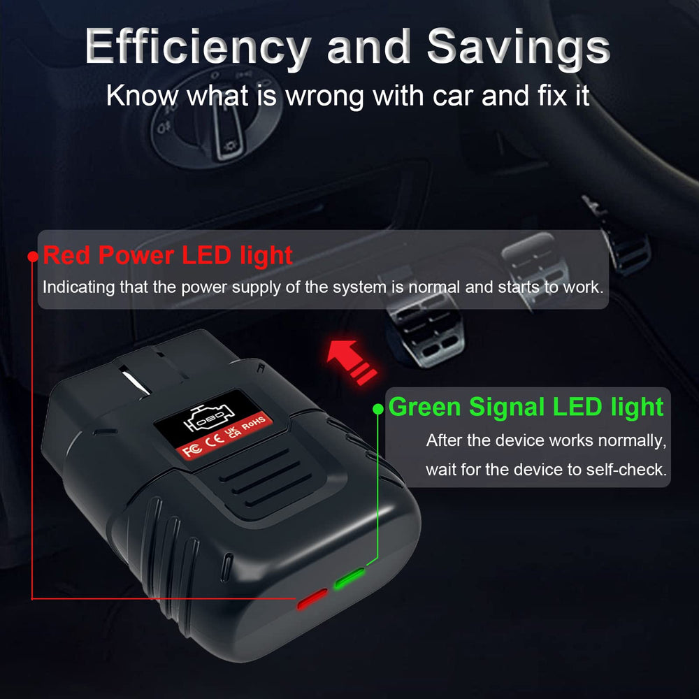 SinoTrack OBD2 Scanner fault codes with definitions shown on a device screen.