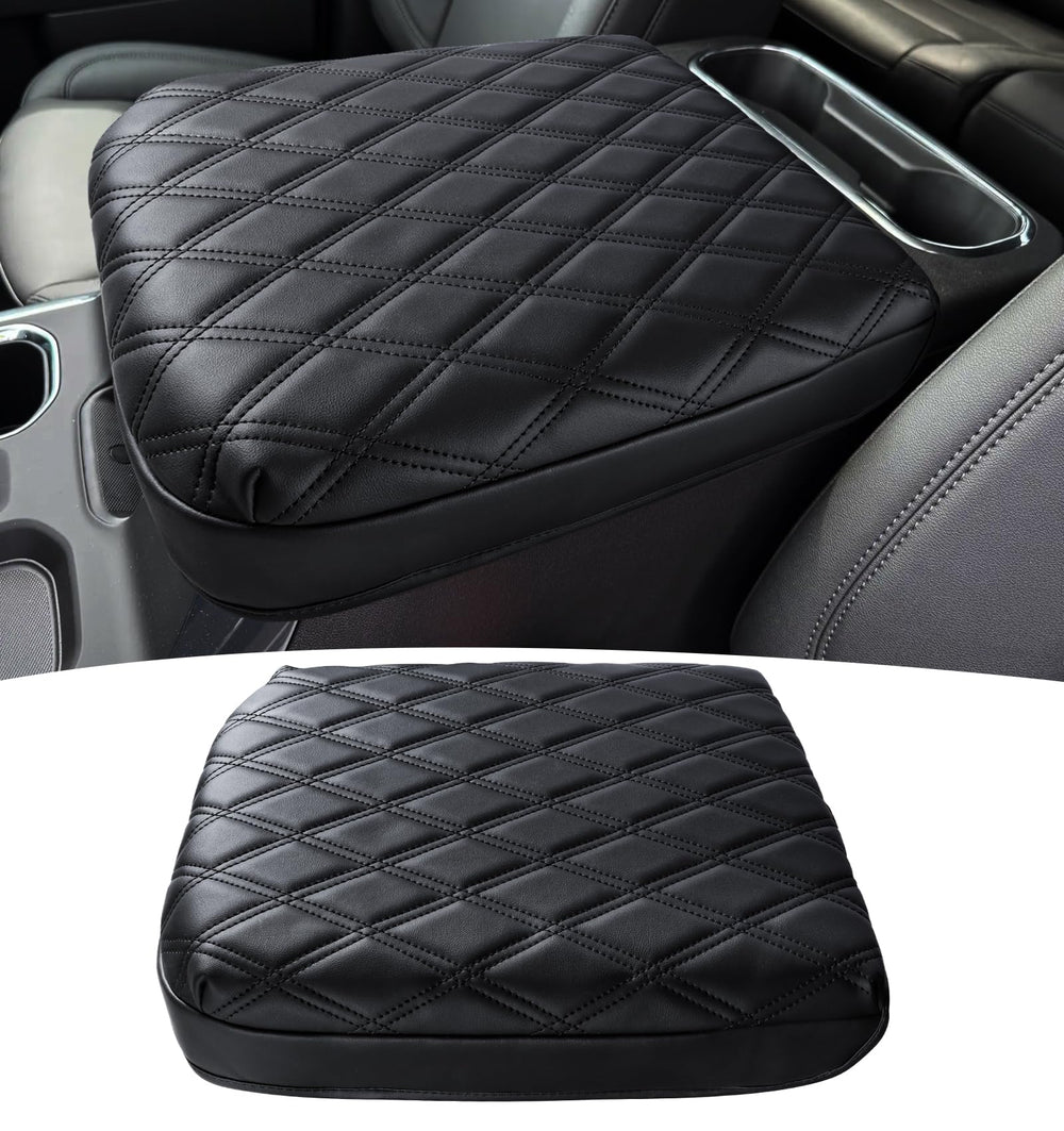 Sinvanho center console cover for Silverado with snug fit and PU leather finish.