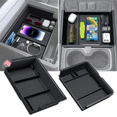 Sinvanho center console tray for Silverado front view improves on-the-go organization.