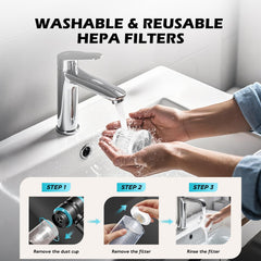 Compact glove box size fits in the car for on-the-go cleaning