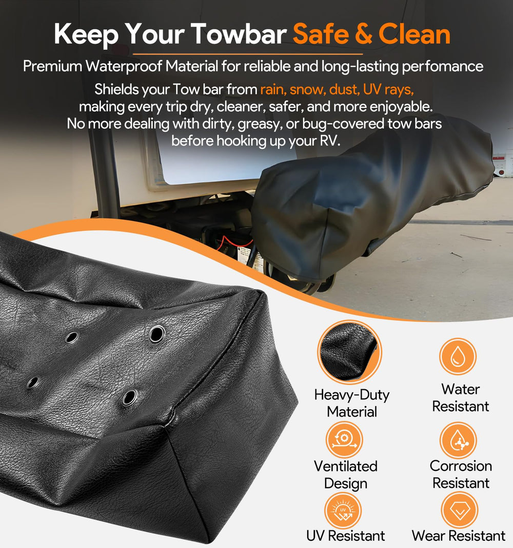 Sixcow BX8875 tow bar cover demonstrates waterproof fabric protecting the tow bar.
