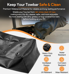 Sixcow BX8875 tow bar cover demonstrates waterproof fabric protecting the tow bar.