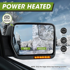 Siziom power-adjustable large mirror provides quick rear visibility on F-150.