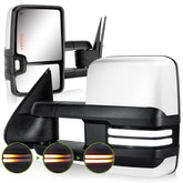 Siziom Switchback towing mirror pair white with dynamic signals for Silverado and Sierra, improved visibility.