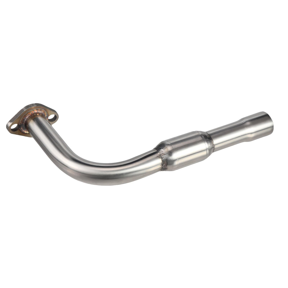 Side profile view of SJVLXHI exhaust pipe on a mini bike