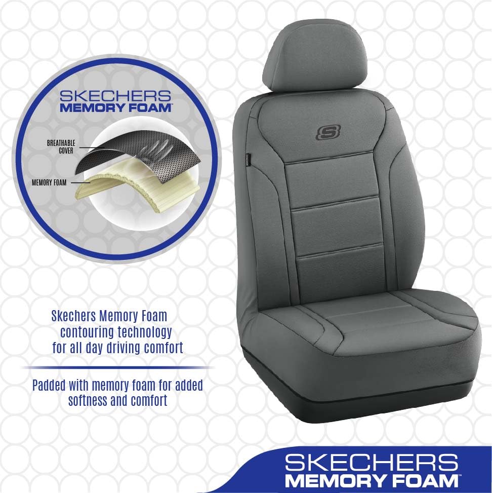 Skechers seat cover showing airbag-compatible seams for safe deployment.
