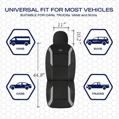 Interior protection and style with gray Skechers seat cover in the cabin.